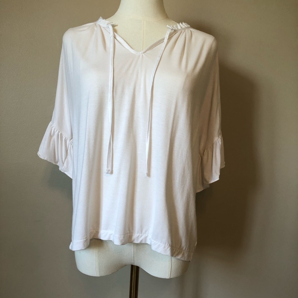 J Crew White Ruffle Sleeve Top Size XS